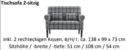 Banksystem Tavola grau aus Cord Tischsofa 2‐sitzig, 138 x 99 x 73 cm