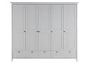 Drehtüren Kleiderschrank Solvita aus massiver Kiefer 5-türig mit 2 großen und 1 kleinen Schublade, weiß