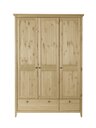 Drehtüren Kleiderschrank Solvita aus massiver Kiefer 3-türig mit 1 großen und 1 kleinen Schublade, laugenfarbig