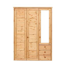 Kleiderschrank Vita mit Kassettenfront 3-türig und Spiegeltür 163 x 62 x 224 cm, laugenfarbig